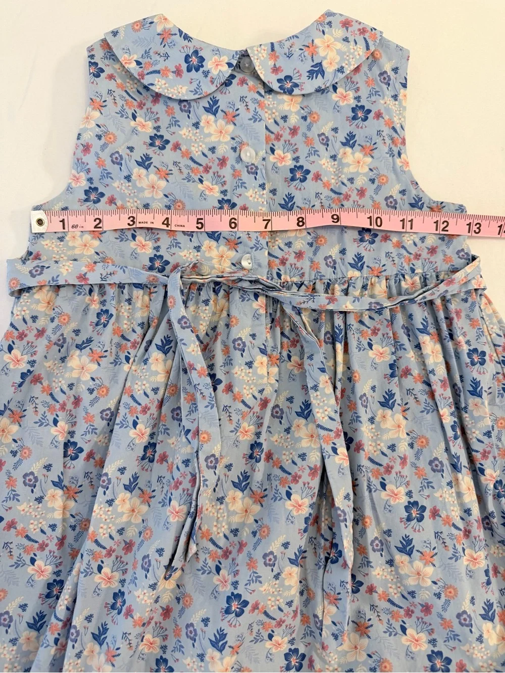 Question Everything London Hand-Smocked Dress in Blue w Peter Pan Collar